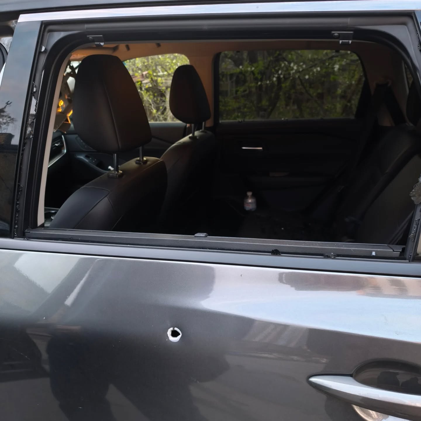 Aftermath of the Russian attack on April 16 in Kyiv. One fragment travelled approximately 300 metres, piercing both doors and the car's interior at immense speed. Photo credit: Liudmyla Lohush