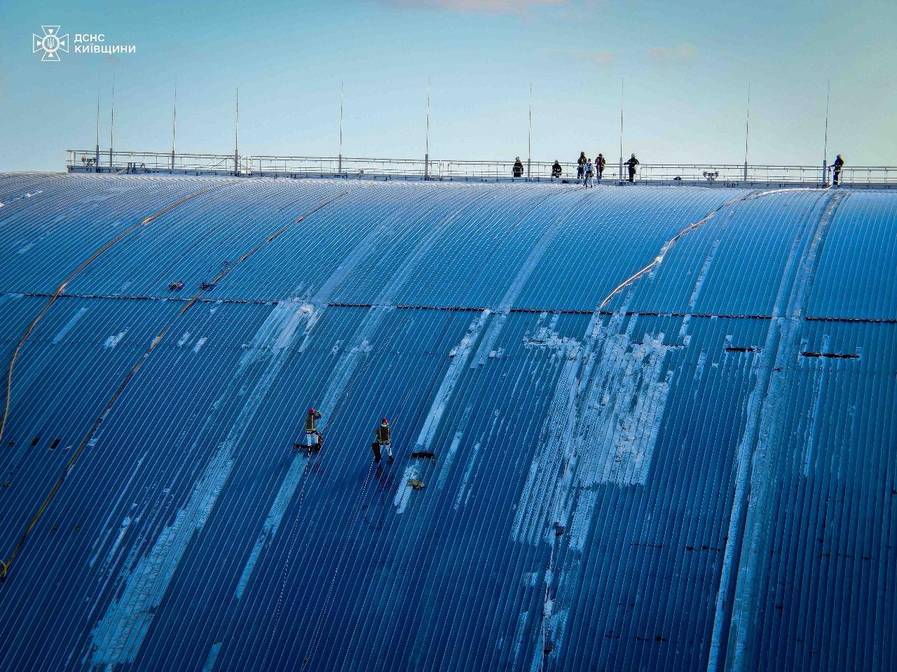 Emergency crews continue work on the damaged New Safe Confinement after a Russian drone strike, partially opening sections of the structure to extinguish smouldering areas. Photo credit: SES Ukraine