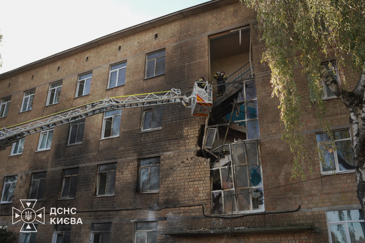 A school in Kyiv came under Russian attack on October 1, 2026. The children were in the shelter and all were safe. Photo credit: SES Kyiv