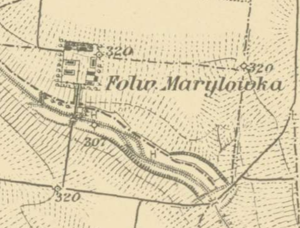 El antiguo filvarok ucraniano de Marylivka, representado en un mapa topográfico austríaco, 1869-1887